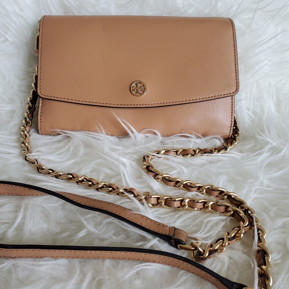 Sold Tory burch tan leather crossbody purse bag - Picture 1 of 9